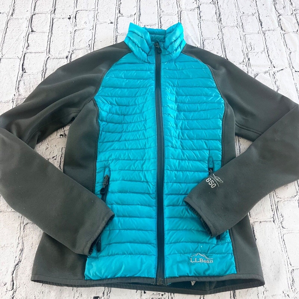 LL Bean Ultralight 850 Goosedown Full Zip Coat Blue Gray Womens Size XS